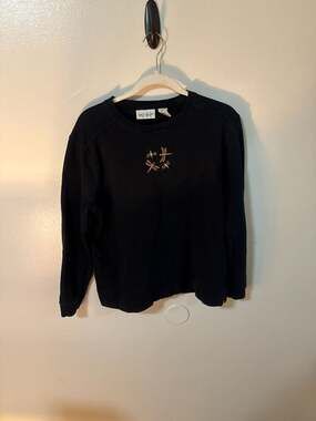 Kim Rogers Black Dragonfly Embroidered 100% Cotton Crewneck Sweatshirt